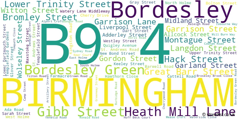 A word cloud for the B9 4 postcode